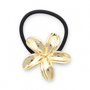 Hair accessories hair tie with metal flower Gold-Black