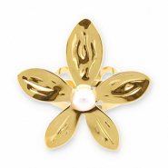 Stainless steel rings flower with pearl Gold-White