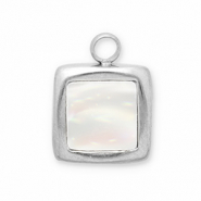 Stainless steel charms shell square Silver-White