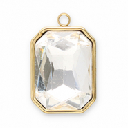Stainless steel charms facet rectangle Gold-Crystal