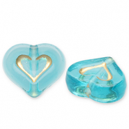 Acrylic beads heart Teal Blue-Gold