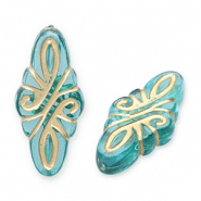 Acrylic beads rhombus arabesque Teal Blue-Gold