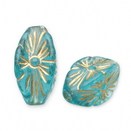 Acrylic beads oval Teal Blue-Gold