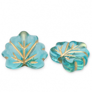 Acrylic beads leaf Teal Blue-Gold