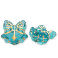 Acrylic beads bow with Christmas bells Teal Blue-Gold