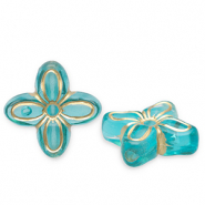Acrylic beads flower Teal Blue-Gold