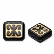 Acrylic beads rectangle Black-Gold