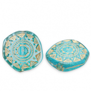 Acrylic beads disc irregular Teal Blue-Gold