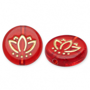 Acrylic beads disc with lotus Red-Gold