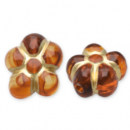 Acrylic beads flower Cognac Brown-Gold