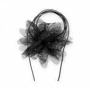 Flower choker organza with strass Black-Silver