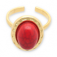 Stainless steel rings with imitation natural stone Gold-Red