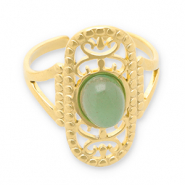 Stainless steel rings with natural stone Gold-Jade Green