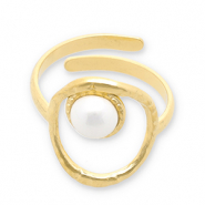 Stainless steel rings pearls Gold-White