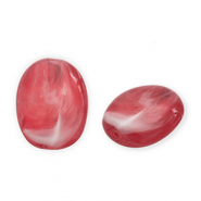 Acrylic beads oval Red-White