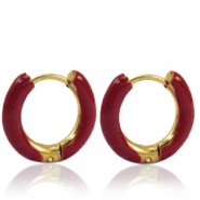 Stainless steel earrings creole enamel 16mm Burgundy Red-Gold