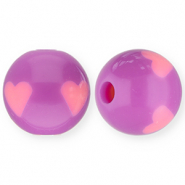 12 mm acrylic beads with hearts Purple-Pink