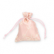 Jewellery organza bag flower Vintage Pink-Off White
