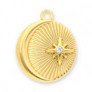 Stainless steel charms moon and star with strass Gold-Transparent