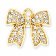 Stainless steel charms bow with strass Gold-Transparent