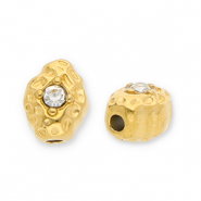 Stainless steel beads oval with strass Gold-Transparent