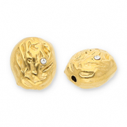 Stainless steel beads oval with strass Gold-Transparent