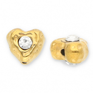 Stainless steel beads heart with strass Gold-Transparent
