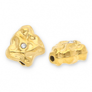 Stainless steel beads irregular with strass Gold-Transparent