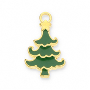 DQ European metal charms Christmas tree Gold- Dark Green (Nickelfree)
