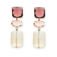 Crystal glass earrings / earpins square-oval-rectangle Bordeaux-Pink-Sand Beige