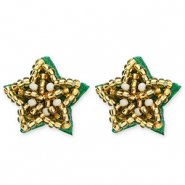 Trendy earrings / earpin star Gold-White-Green