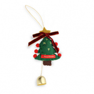 Trendy felt pendants Christmas tree with bow & bell Green-Red-Gold