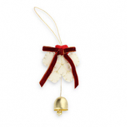 Trendy felt pendants snowflake with bow & bell White-Red-Gold