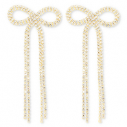 Brass TQ metal earrings / earpins with strass bow Gold-Crystal