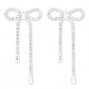 Eco-brass&reg; metal earrings / earpins with strass bow Silver-Crystal