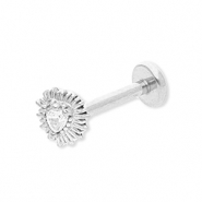 Stainless steel ear piercing heart with strass Silver-Crystal