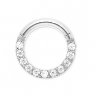 Stainless steel ear piercing clicker ring with strass Silver-Crystal