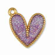 DQ European metal charms heart Glitter Lilac-Gold (nickel free)