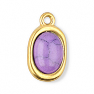 Stainless steel charms oval with natural stone howlite Gold-Purple