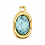 Stainless steel charms oval with natural stone howlite Gold-Light Blue