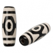 Natural stone beads Chalcedony tube Black-Light Grey