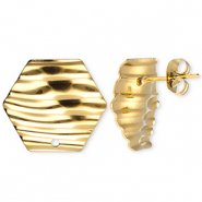 Stainless steel findings earrings / earpin hexagon with lines with loop Gold