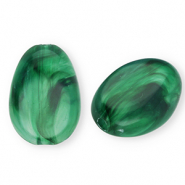 Acrylic beads oval Dark Green-Marble
