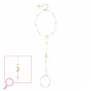 Stainless steel hand chain moon and star Gold-Crystal