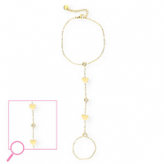 Stainless steel hand chain hearts Gold-Crystal