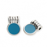 DQ&reg; European metal charms round Antiek Zilver-Petrol Blue (Nikkelvrij)