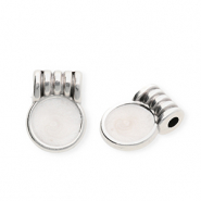 DQ&reg; European metal charms round Antiek Zilver-Pearl White (Nikkelvrij)