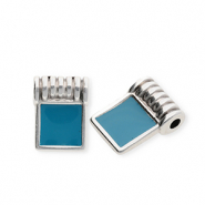 DQ&reg; European metal charms square Antiek Zilver-Petrol Blue (Nikkelvrij)