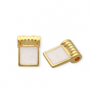 DQ&reg; European metal charms square Goud-Pearl White (Nikkelvrij)