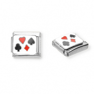 Stainless steel charms for italian bracelet playing card Silver-White-Red-Black